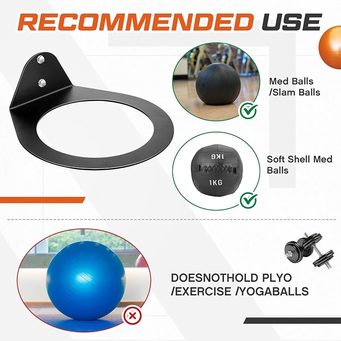 Gisafai Wall Mounted Medicine Ball Holder, Heavy Duty Slam Ball Storage Rack with Installation Accessories, 8.9 Inch Inner Diameter, 88 Lbs Load Capacity for Home Garage Gym Commercial Sports