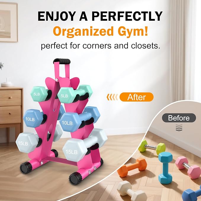 AmazeFan 5 Tier | 3-Tier Dumbbell Rack Stand Only, A-Frame Design Weight Rack with Handle, Weights Metal Strength Training Dumbbells Storage Rack for Home Gym Space Saver (Dumbells not Included)