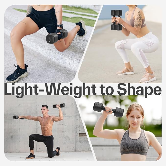 Adjustable Dumbbell Set of 2: Sportneer 4 in 1 Free Weights Dumbbells Set for Women, Hand Weights for Women at Home, Available in 5 lb × 2 and 10 lb × 2 Sets with Soft Rubber Handle for Home Gym Exercise Training