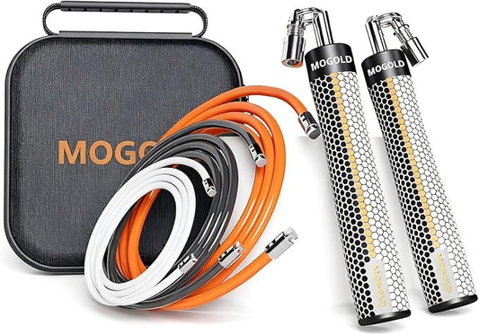 Weighted Jump Rope for Men Women -Interchangeable 1/5lb 1/4lb 1/2lb Heavy jump ropes - 360 Degree Spin - Length Adjustable,Ergonomics Leather Grip Skipping Rope for Fitness Weight Loss & More