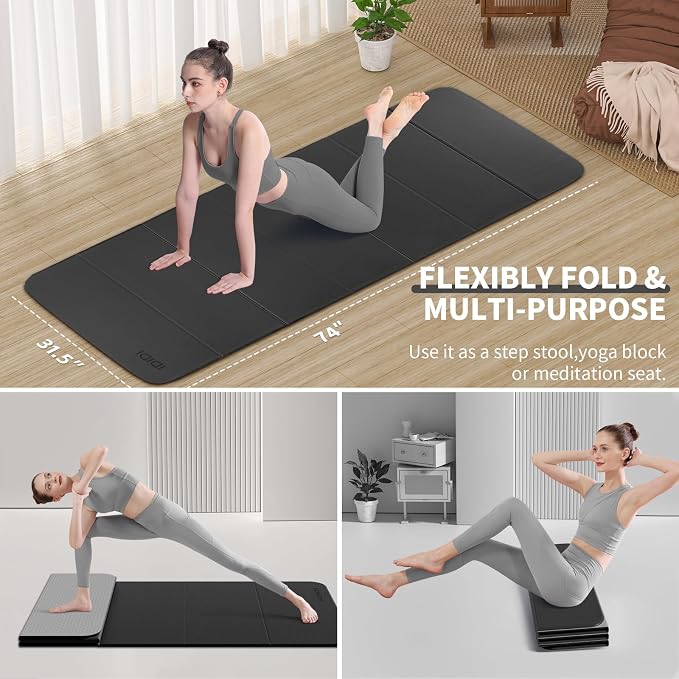 Foldable Yoga Mat Extra Large 74"×31.5" | Double-Sided Non-Slip,Extra Wide Foldable Design,8mm Extra Thick,Exercise Mat for Home, Studio and Travel Use