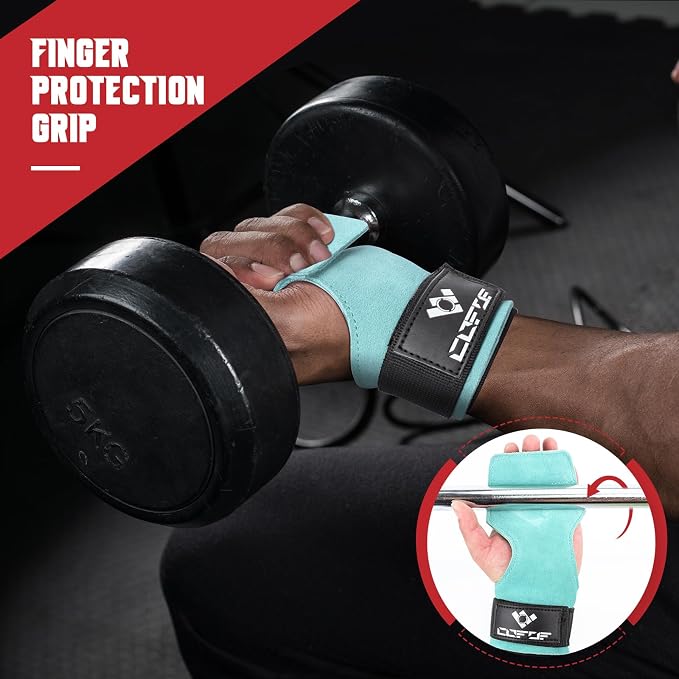 Weight Lifting Wrist Strap, Double-Layer Leather for Deadlift Powerlifting | Gym Strap with Adjustable Neoprene Padded Fit for 6.3–8 Inch Wrist, 8.07-Inch Leather Strap, Gym Workout Lifting Hook (Pair)