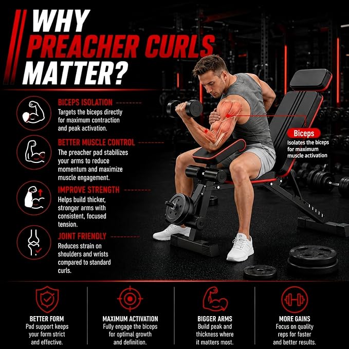 Adjustable Weight Bench, Foldable Workout Bench Press for Home Gym | Heavy duty utility incline decline flat bench with preacher curl, leg extension for full-body strength training.