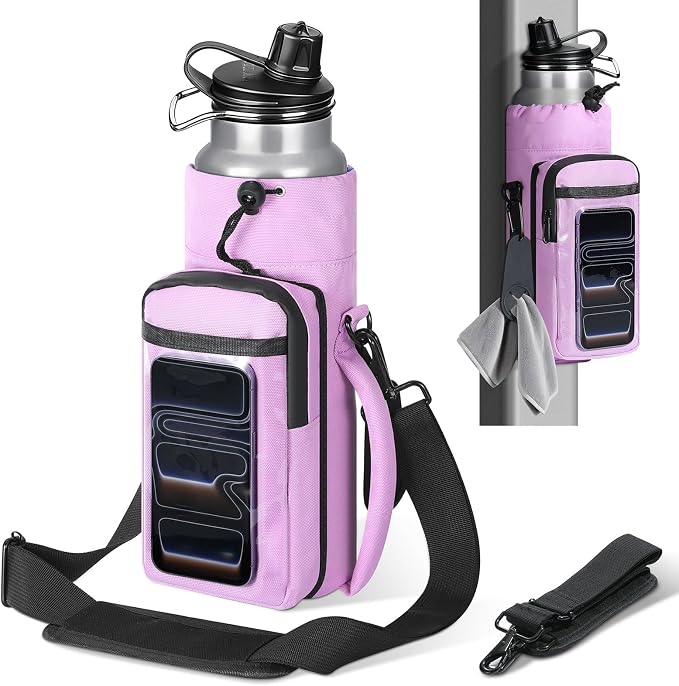 MoKo Magnetic Gym Bag, Magnetic Water Bottle Holder with Clear Phone Pouch, Built-in 4 Magnets Fitness Bag for Men and Women Compatible with Most Water Bottles, Gym Accessories Gifts, Purple | Built-in 5 Magnets Fitness Bag for Men and Women Compatible...