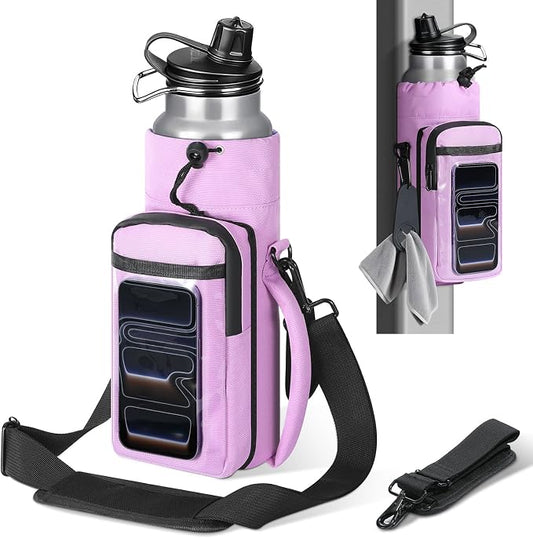 MoKo Magnetic Gym Bag, Magnetic Water Bottle Holder with Clear Phone Pouch, Built-in 4 Magnets Fitness Bag for Men and Women Compatible with Most Water Bottles, Gym Accessories Gifts, Purple | Built-in 5 Magnets Fitness Bag for Men and Women Compatible...