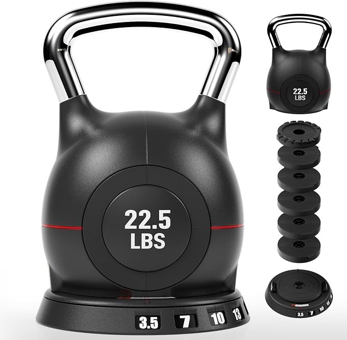 LIFERUN Adjustable Kettlebell Set with 7 Weight Levels, 22.5 lb or 44 lb | Quick-Change Weight Dial & Safety Lock, Space-Saving Design, Full-Body Workout & Cross-Training