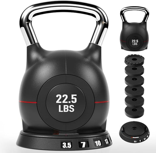 LIFERUN Adjustable Kettlebell Set with 7 Weight Levels, 22.5 lb or 44 lb | Quick-Change Weight Dial & Safety Lock, Space-Saving Design, Full-Body Workout & Cross-Training