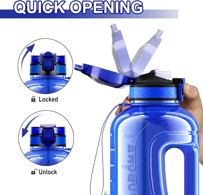 2 Litre Water Bottle with Straw, Motivational Sports Jug | Easy Drinking, Hiking, Cycling, Outdoor Adventures