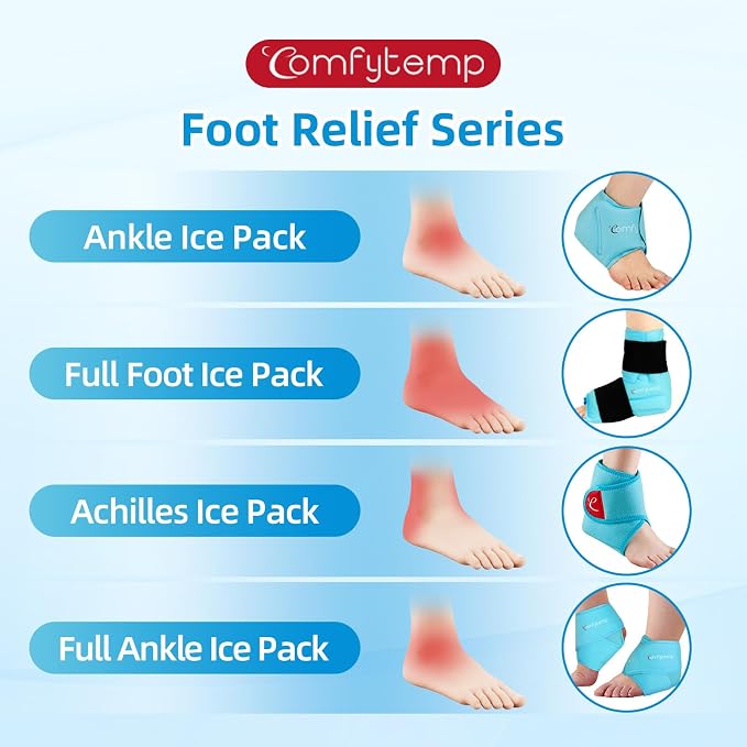 Comfytemp Ankle Ice Pack Wrap for Plantar Fasciitis, Foot Pain Relief, 1pcs | Gel Ice Packs for Injuries Reusable, FSA Eligible HSA, Hot Cold Compress for Swelling, Sprained Ankles, Men Women Gift, Blue