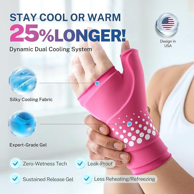 Thumb & Wrist Ice Pack Wrap, Long-Lasting Cold Compression for Recovery | Thickened Gel, Stays Cold Longer, Soft After Freezing, Full Wrap Cooling, Reusable Cold Hot Therapy, FSA Eligible