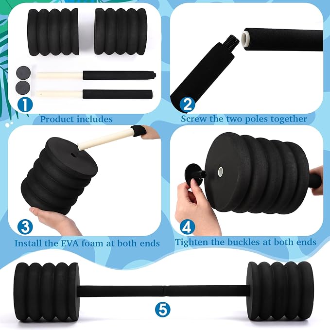 Soulchen Long Aquatic Exercise Dumbbells Pool Exercise Foam Water Weights Dumbbell Aquatic Pool Barbells with High Density EVA Foam for Swim Water Aerobics Workouts Loss