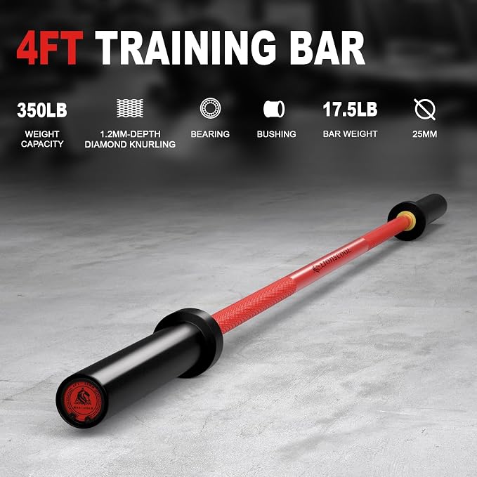 LIONSCOOL 4ft/4.9ft/6ft 2-Inch Olympic Barbell for Strength Training | Weightlifting, Squat, Curl, Deadlift, Press, Hip Thrust Straight Weight Bar, 350/500lbs Capacity, Chrome, Black, Silver, Red