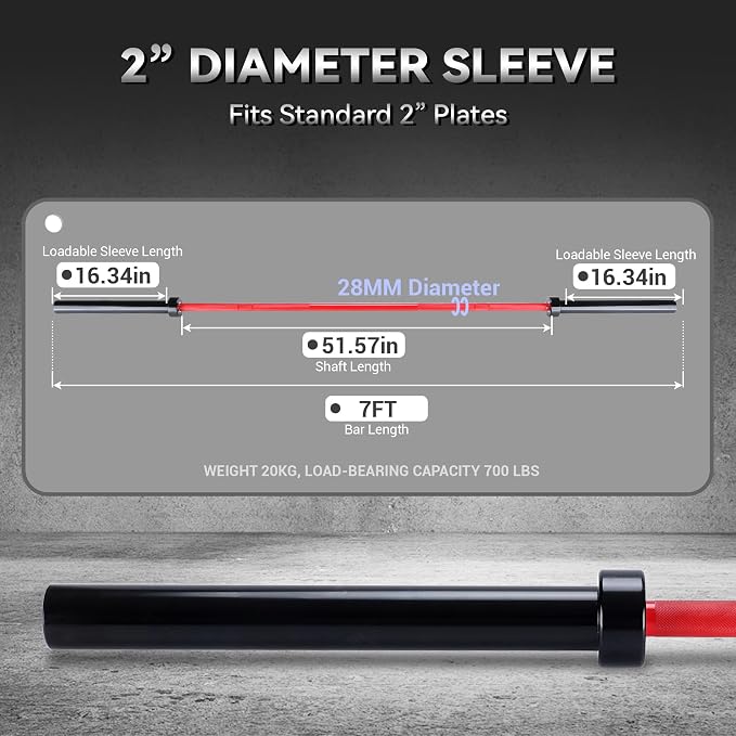 7FT/4 ft Home Gym Barbell Bar – 700LB/1500LB/500LB Capacity, Anti-Slip Knurling, Solid Steel, for Weightlifting, Strength Training
