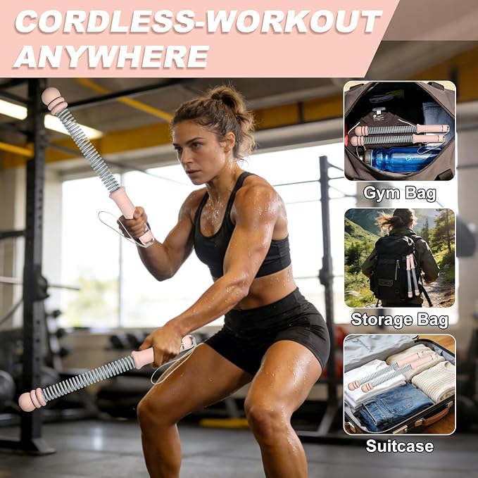Adjustable Ropeless Battle Ropes for Home Gym, Heavy Duty Cordless Battle Rope 2-Pack with Non-Slip Spiral Handles, Weighted Ropeless Battle Ropes for Strength Training, HIIT Workout for Women & Men