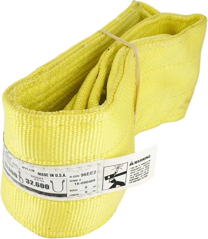 DD Sling 6 Inch x 6 Foot Nylon Lifting Sling – USA Made, 16,300 lb Vertical, 13,000 lb Choker, 32,600 lb Basket – 2-Ply Heavy Duty 900 Webbing, Type 3 Flat Eye & Eye Rigging Sling