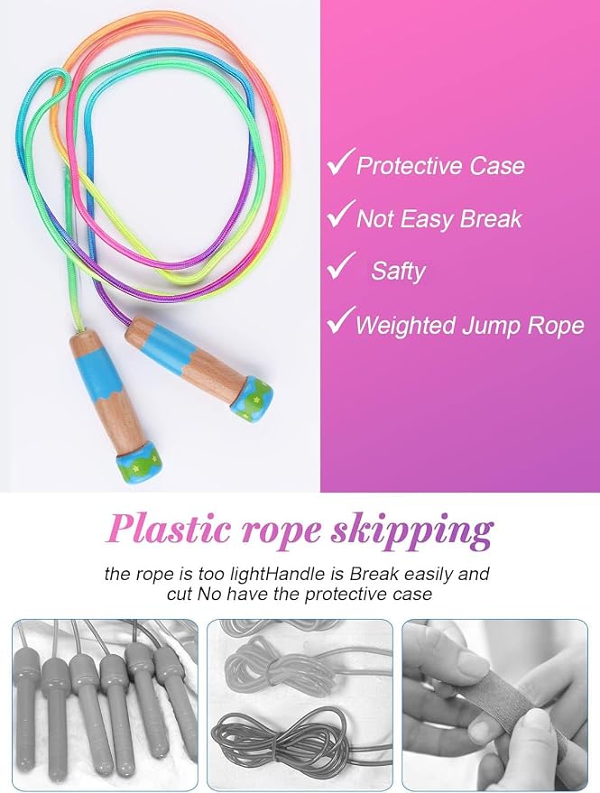 Jump Rope for Kids, Lorvain Adjustable Skipping Rope | Kids Jump Ropes with Wooden Handle for Girls Boys, Weighted Jumping Ropes for Fitness Workout Exercise Outdoor Fun Activity