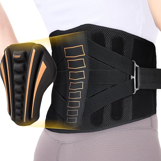Copper Back Brace - Relief from Lower Back Pain, Unique SVA System for Proper Posture, Enhanced Ergonomic Pad with 10X Compression Support, Breathable and Comfortable Fit for Men and Women