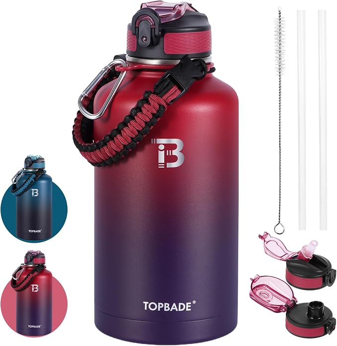 TOPBADE 32oz Insulated Water Bottle with Straw Lid & Spout Lid & Paracord Handle, Stainless Steel Water Bottle Wide Mouth, Double Wall for Women Men Gym Fitness Outdoor