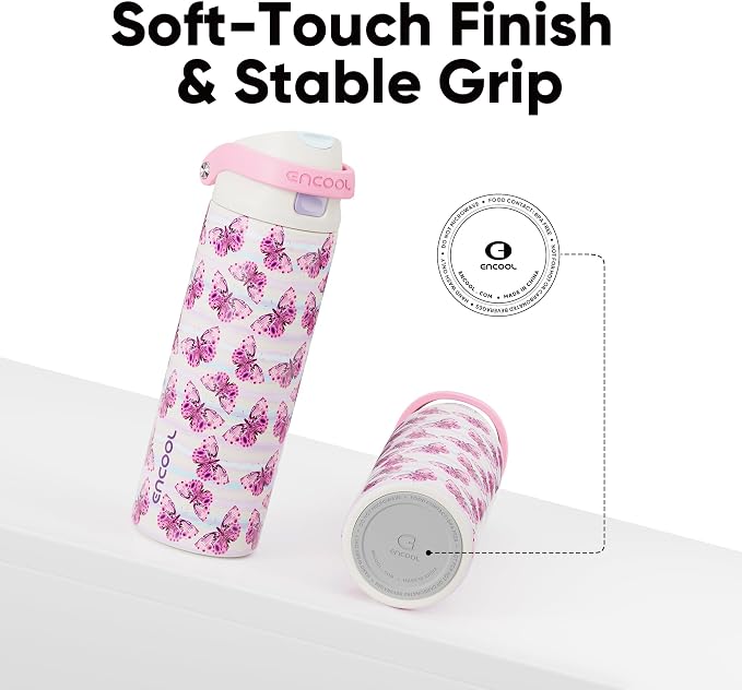 ENCOOL Leakproof Insulated Water Bottle with Straw Dual-Sip Water Bottle Bag-Safe Design for Work, Commute & Gym – Keeps Drinks Cold All Day, 32 oz, Y2K Butterfly