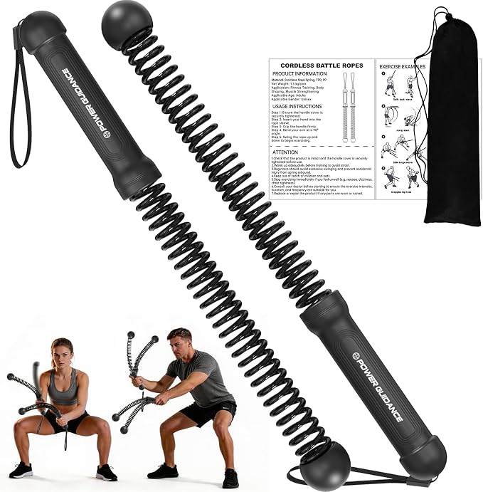 POWER GUIDANCE 2PCS Weighted Ropeless Battle Ropes, Portable Cordless Battle Rope with Non-Slip Handles, Workout Exercise Rope for HIIT, Cardio & Strength，Black