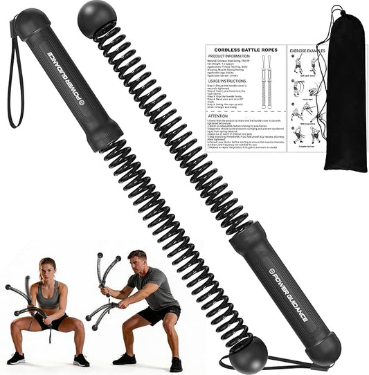 POWER GUIDANCE 2PCS Weighted Ropeless Battle Ropes, Portable Cordless Battle Rope with Non-Slip Handles, Workout Exercise Rope for HIIT, Cardio & Strength，Black