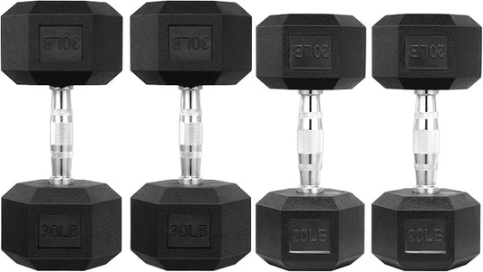 HulkFit Rubber Coated Hex Dumbbells, Anti-Roll Hand Weights, Non-Slip Ergonomic Handle Low Odor for Home Gym
