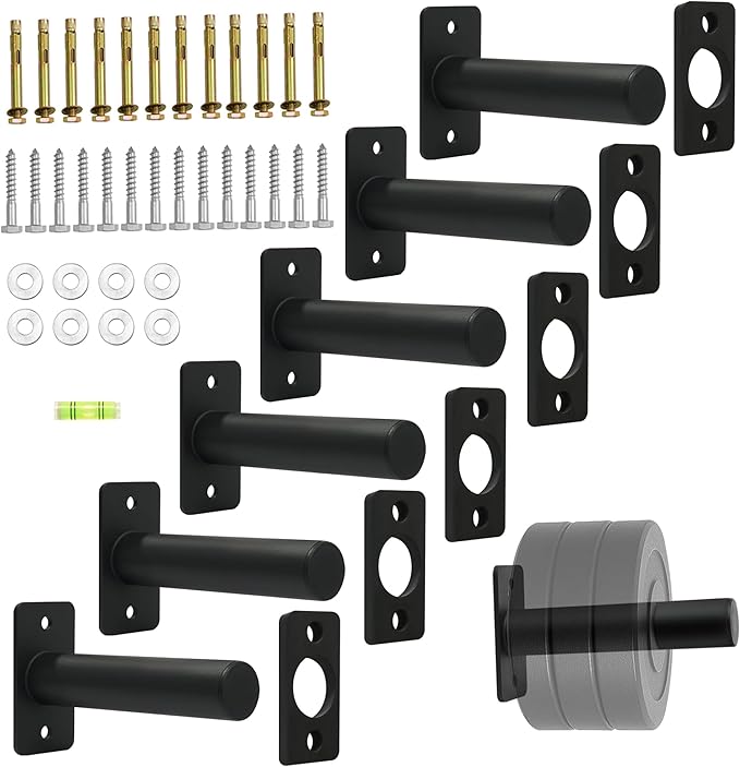 Wall Mounted Weight Plate Rack, Olympic Weight Plate Holder, 2-Inch | Heavy-duty steel organizer for home gym and garage gym use supports 275 lb with hardware for wood studs or concrete.