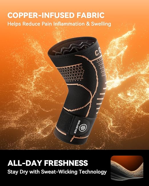 Copper Elbow Compression Sleeve for Tennis Elbow, Tendonitis, Golfers | Medical Elbow Brace with Adjustable Strap, Targeted Support for Weightlifting, Arthritis, Bursitis - Fit for Men & Women