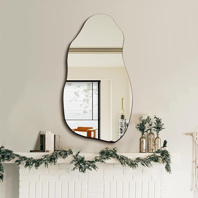 TRAHOME 32'' x 18'' Irregular Asymmetrical Wall Mirror | HD Tempered Glass, Wall Mounted, Modern Decorative Mirror for Living Room Bathroom Entryway