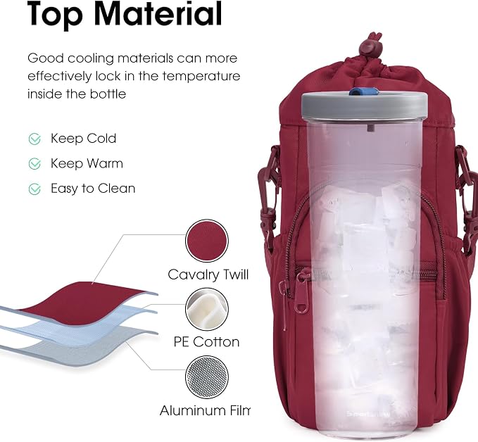 sportsnew 40oz Insulated Crossbody Water Bottle Bag Gym Hiking Phone Pocket | Water-resistant Lining, Padded Strap, Top Handle, Drawstring, Phone Pocket, Elastic Slots, Built-In Key Clip for Gym Walking