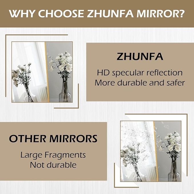 ZHUNFA Arched Full Length Floor Mirror, 64×21 Oval Full Floor Mirror | Large Wall Mounted Arched-Top Body for Living Room, Bedroom, Bathroom, Entryway, Dressing Room, gold