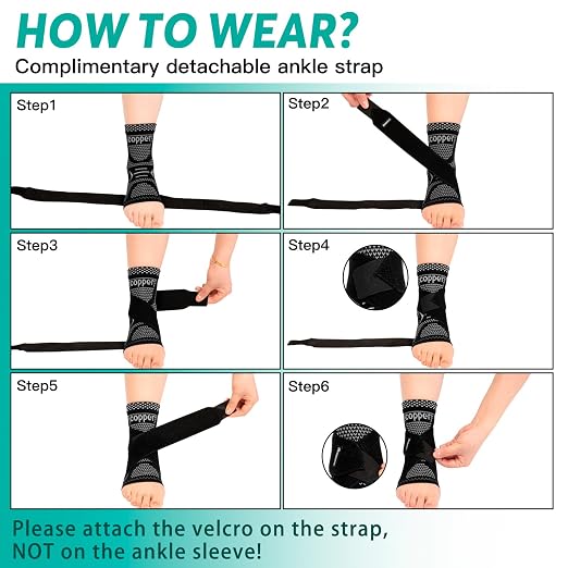 INDEEMAX Ankle Brace for Sprained Ankle Compression Sleeve, Copper Infused Ankle Support Brace for Women & Men, Plantar Fasciitis Relief Achilles Tendonitis, Sports Running, Silver Black, S