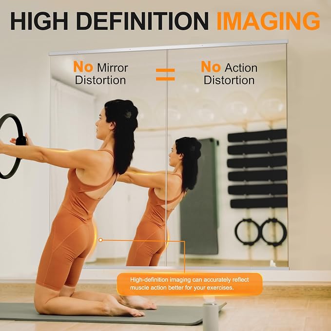 Delma Home Gym Mirror, 50''x25''x2PCS Silver Wall Mounted | Large, Frameless, Tempered Glass, For Home Gym, Garage, Bedroom, Bathroom