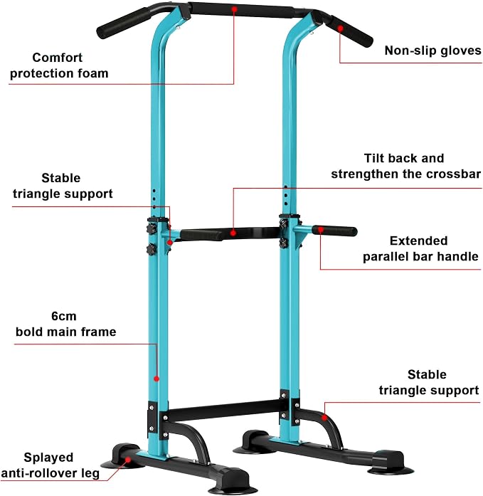 SogesHome Multi-Function Power Tower Pull Up Bar Dip Station for Home Gym | Height Adjustable PullUp Dip Stand, Full Body Strength Training Equipment, Fitness Workout for Push Ups Dips, 330LB Capacity