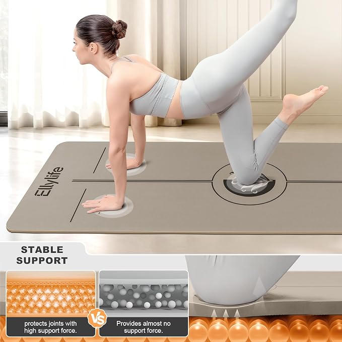Yoga Mat - Non Slip Natural Rubber Yoga Mat, Alignment Lines, Ultimate Grip | Anti-Tear, Durable & Thick 5mm, Skin-Friendly with Free Carry Strap, Bag, for Yoga, Pilates Fitness and Floor Exercises