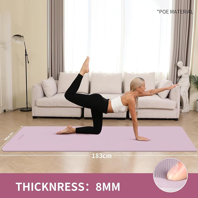 Extra Wide & Thick 8mm Yoga Mat, 72"x31.5" | Large Non Slip Exercise Mat, Premium POE Material, Superior Cushioning & Stability, With Strap for Home Gym, Pilates