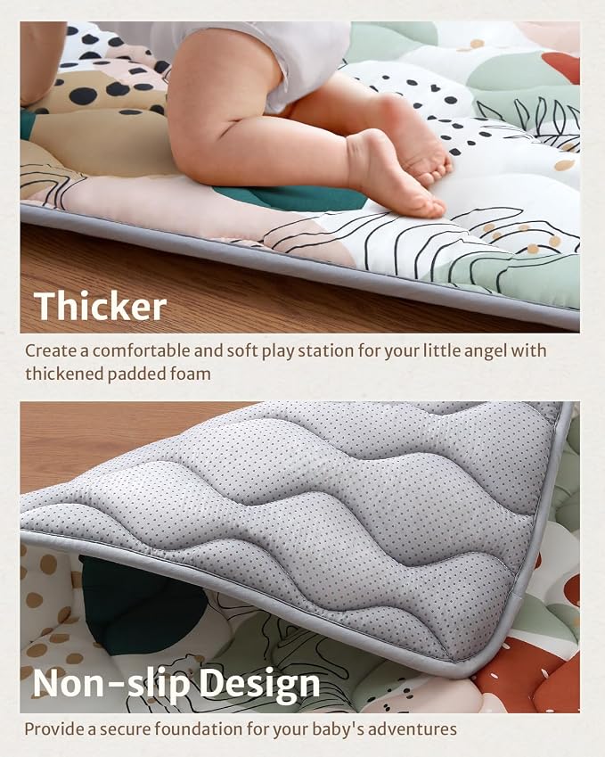 Blissful Diary Baby Play Mats for Floor, 72x48 Inch Extra Thicker & Large Soft Cushioning Foam Playmats for Babies and Toddlers, Foldable Washable Baby Crawling Mat for Playpen, Modren Abstract