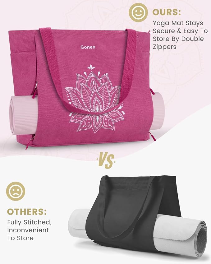 Gonex Yoga Mat Bag with Zipper Mat Carrier Canvas Gym Tote | Durable Canvas, Zipper Closures Prevent Slipping, Quick Access, Bottle Holder, Fits Yoga Blocks, Gym & Travel Use