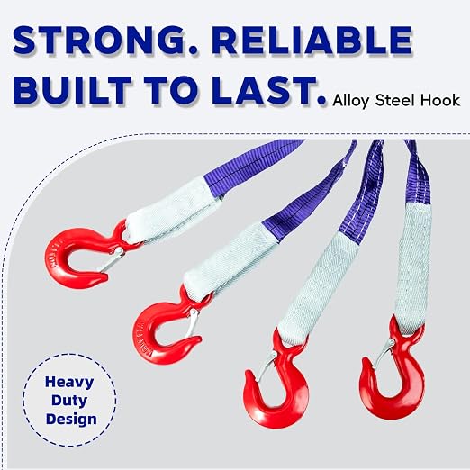 Industrial-Grade 5 ft (1.5m) Polyester Lifting Sling – 8,800 lbs (4 Ton) Capacity, 4 Legs, 6:1 Safety Ratio, G80 Hooks – Heavy-Duty, Durable, and Safe for Rigging and Overhead Lifting