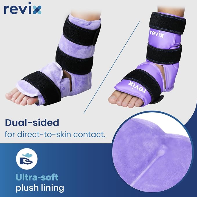 REVIX Ankle Ice Pack Wrap, Reusable Foot Cold Pack, Purple | Ankle Ice Wrap with Soft Plush Lining, Flexible Gel for Plantar Fasciitis, Achilles Tendonitis & Post-Workout Recovery