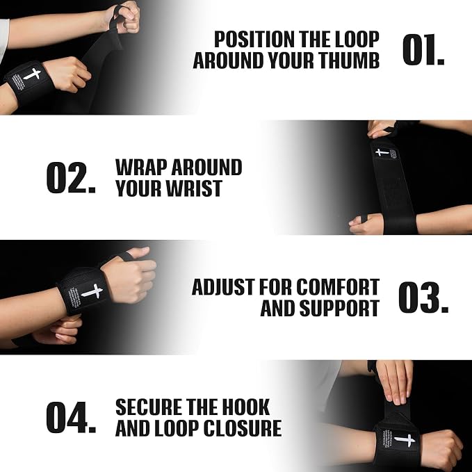 Simgoing Cross Faith 25" Wrist Wraps for Weightlifting, Wrist Straps for Men and Women, Straps Support with Heavy Duty Thumb Loop Wrap for Powerlifting, Strength Training, Bodybuilding