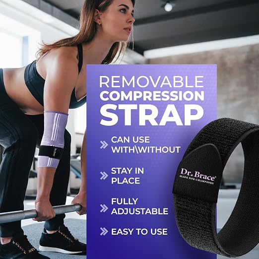 DR. BRACE® Elite Elbow Brace Support with Removable Strap for Women & Men, Pain Relief for Tendonitis, Arthritis, Golfer's & Tennis Elbow Treatment, Elbow Sleeve for Workouts Weightlifting (Purple-White, Large)