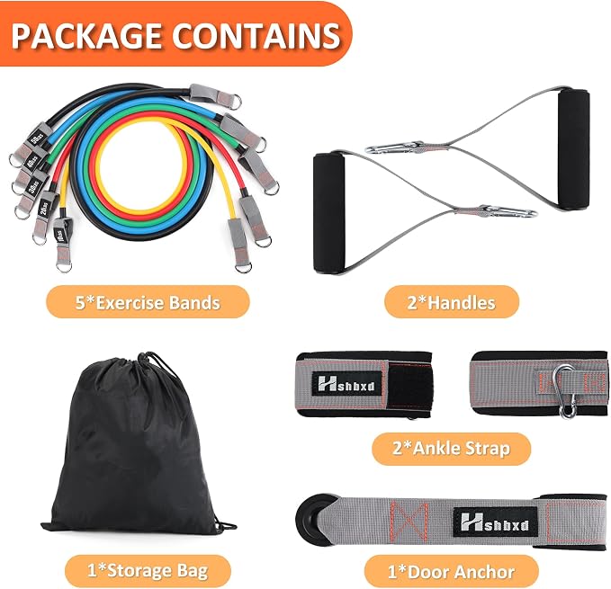 Resistance Bands with Handles and Door Anchor for Home Workouts | For women and men; includes a door anchor and simple guide for exercise, stretching, and home workouts.