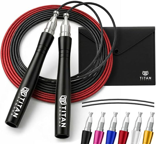 Titan Armour® Speed Rope - Professional Self-Locking & Adjustable, Adult Speed Jump Ropes for Fitness | 2 x Steel Ropes, Cable Protector & Travel Case | Jump Rope Crossfit, Boxing, Fitness MMA for Men & Women