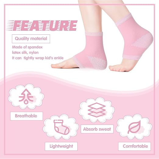 Tarpop 3 Pair Ankle Compression Sleeves for Kids Ankle Brace Compression Sleeves Foot Arch Sock for Girls Sports Running Dance Fitness Gymnastics(Pink,Small)