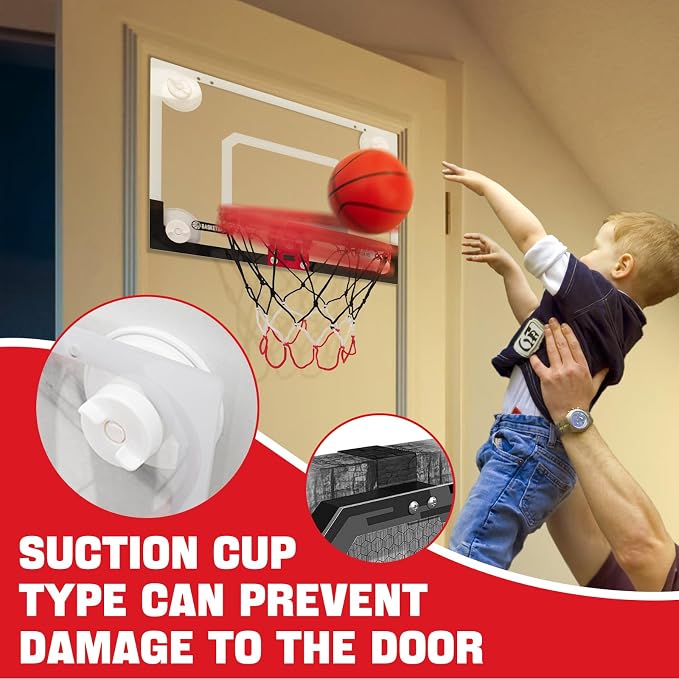 Indoor Mini Basketball Hoops with Powerful Suction Cups for Window and Wall | Wall Mounted Basketball Hoops, Basketball Backboard for Bedroom Office Dorm Room, Outdoor Toy Gifts for Kids and Adults