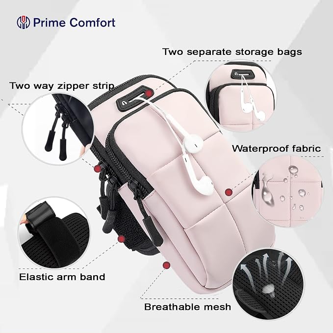 Prime Comfort Phone Holder, Arm Bands for Workout, Use for Running, Walking, Hiking & Biking (Pink)