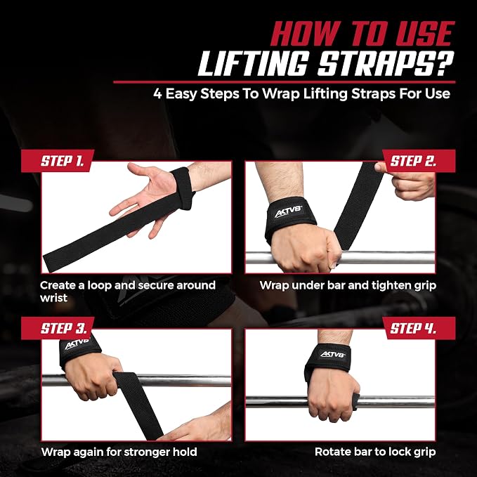 AKTV8 Lifting Straps for Deadlifts, 23 inch 4mm Padded Wrist Straps for Gym | Stronger Grip During Weight Lifting & Powerlifting, Heavy Duty Polyester-Cotton Gym Straps for Pull Ups, Rows & Heavier Lifts