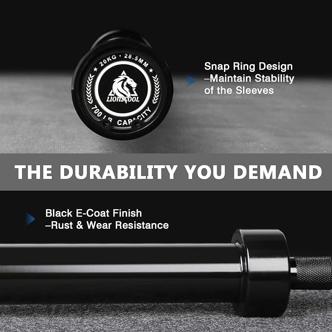 LIONSCOOL 7FT Olympic Barbell 2” Bar for Strength Training Weightlifting | 700/1000/1500lbs Weight Capacity, 2-Inch 40/45lbs Black, Silver, Red, Chrome Power Lifting, Squat, Deadlift, Presses, Row Bar