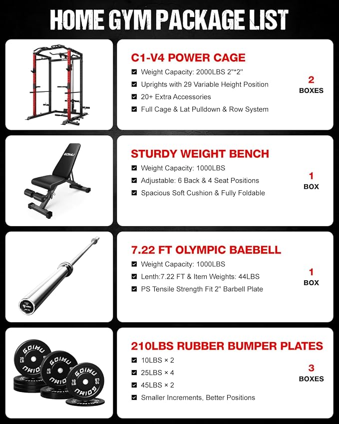 C1-V4 Power Cage, 2000LBS Squat Rack with LAT Pulldown, Multi-Function Weight Cage Strength Training Machine, Workout Cage with More Attachments for Home Gym Garage